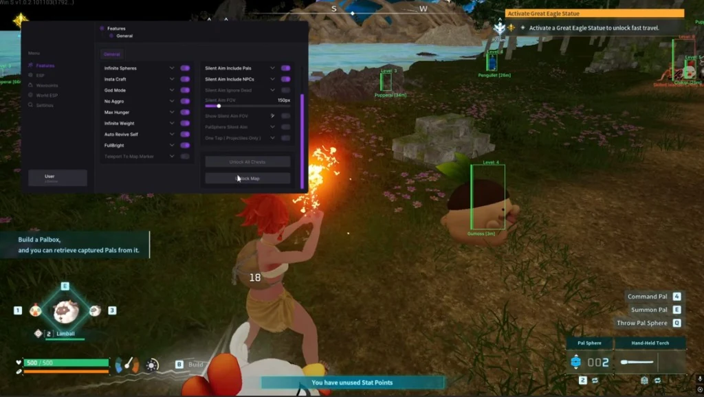 Features menu and Pal ESP in Palworld